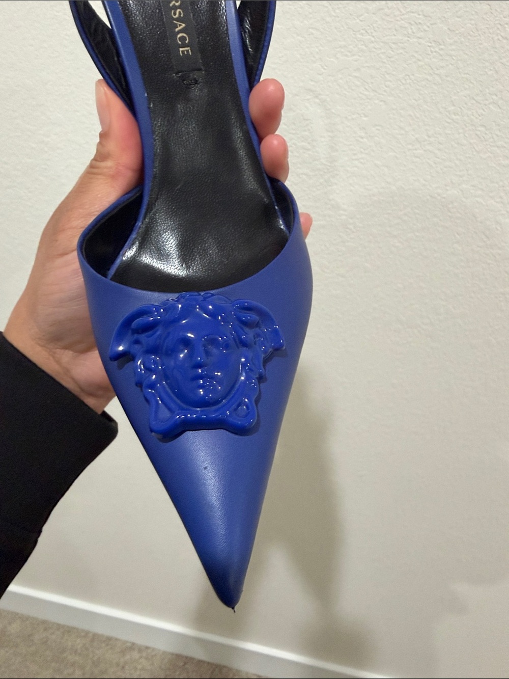 Versace Royal Blue Medusa Pointed Slingback Heels - Picture 11 of 11